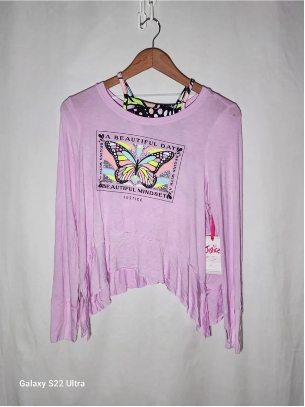 Girls Justice Long Sleeve Tee L Pink Butterfly Print